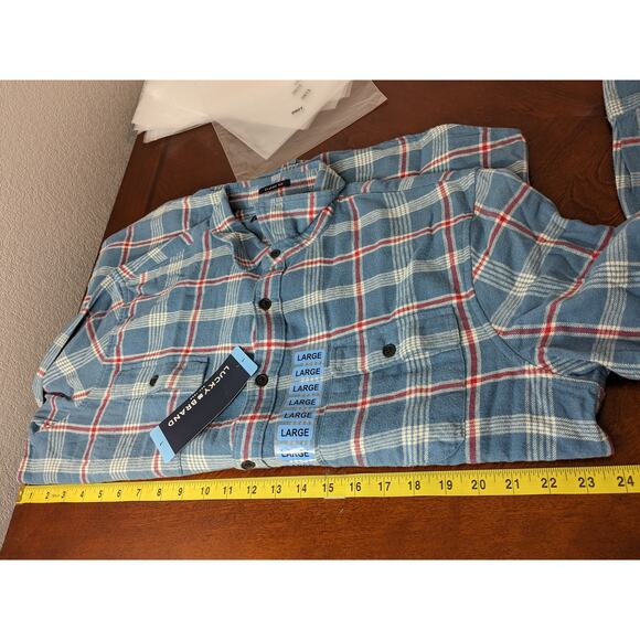 Lucky Brand Flannel Shirt L Blue Plaid 7MS4002 Humboldt Woven‎ Western Classic - Picture 8 of 10